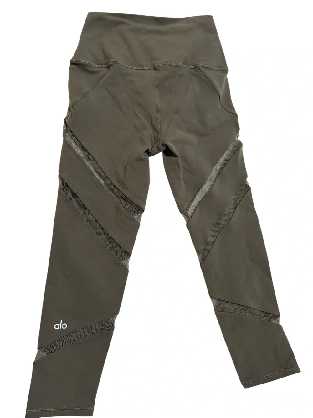 ALO Yoga Olive Green Performance Leggings with Mesh Panels